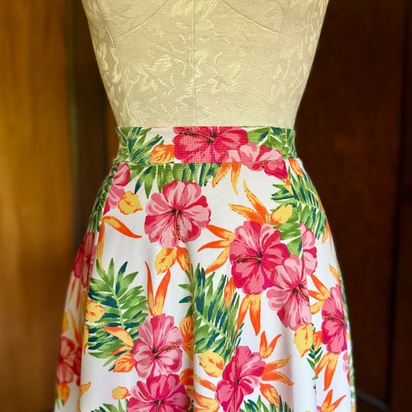 Hawaiian Print Tropical Swing Midi Skirt, Pink Green Orange White, Sz Large - Picture 3 of 4